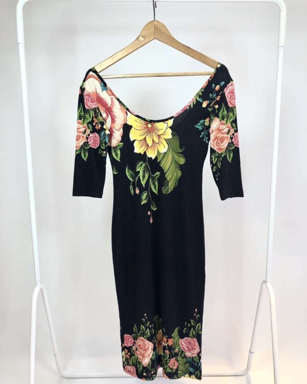 Vestido de malha midi com estamp FARM - M - VENDIDO SIST OTO