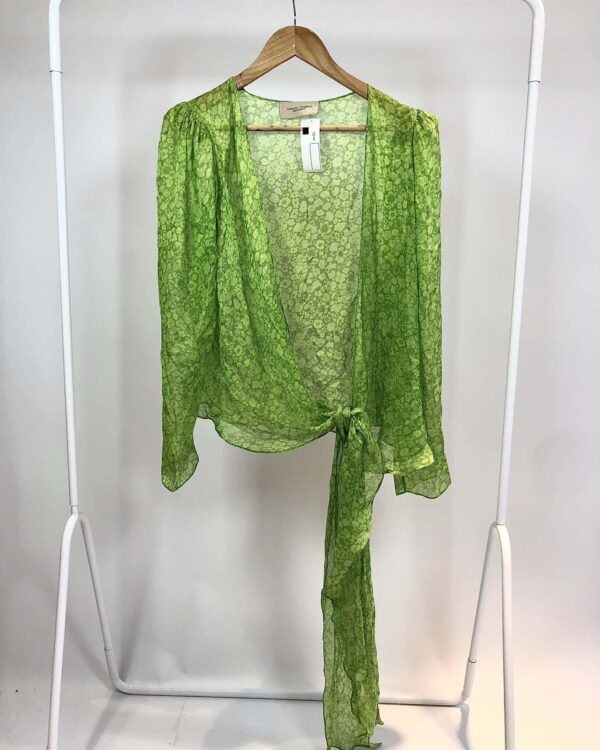 Blusa seda verde com estamp amarração ADRIANA DEGREAS - G - VENDIDO SISTEMA OTO