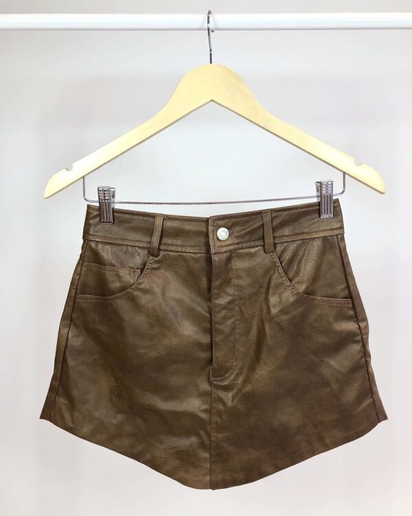 Short saia marrom couro epu ZARA - PP - VENDIDO SISTEMA OTO