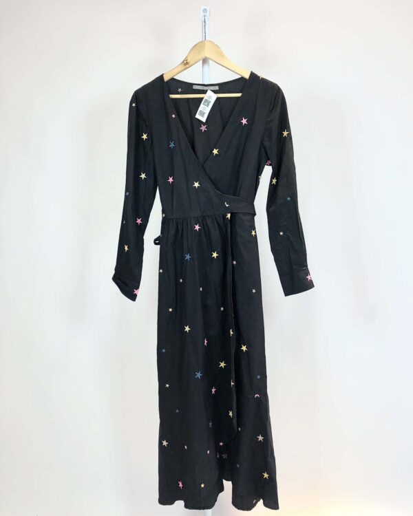 Vestido transpassado preto com estrelas MARIA FILÓ - P