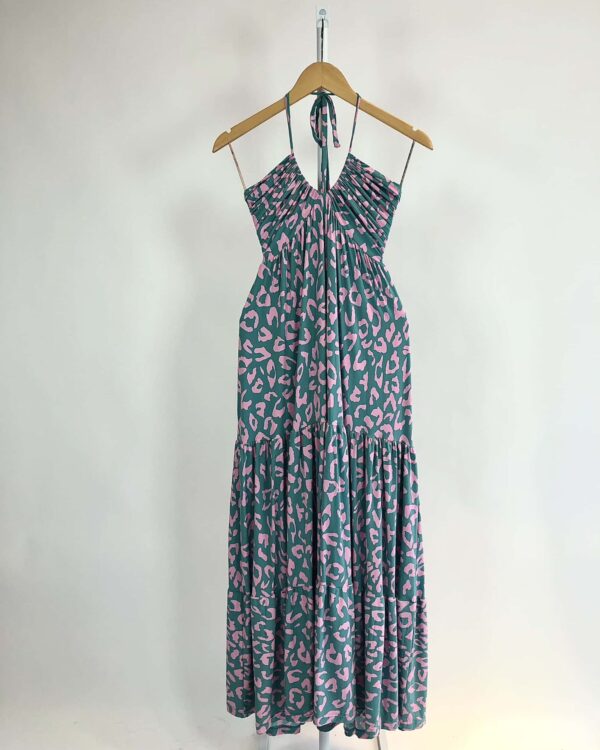 Vestido longo azul com estamp rosa de malha ANNA KALLMANN - único VENDIDO SISTEMA OTTO