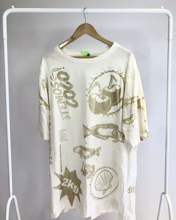 Vestido de malha branco com estamp dourada FARM - P