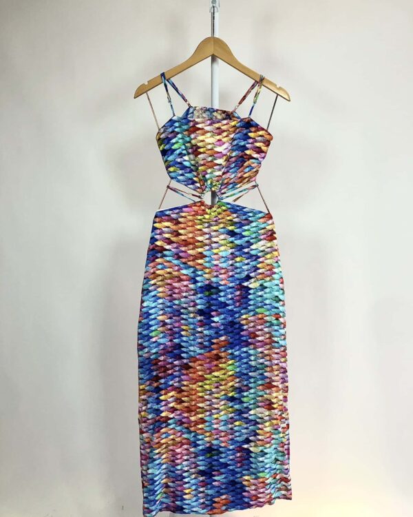 Vestido estampa escamas argola na frente BLUEMAN - P - VENDIDO SISTEMA OTO