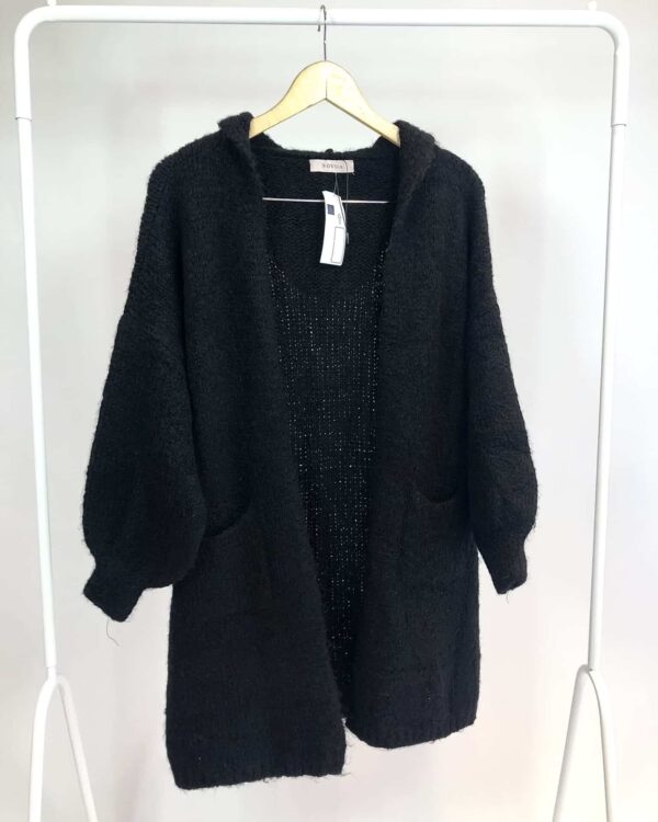 Cardigan tricot preto alongado com bolsos NOVOA - P - VENDIDO SISTEMA OTTO