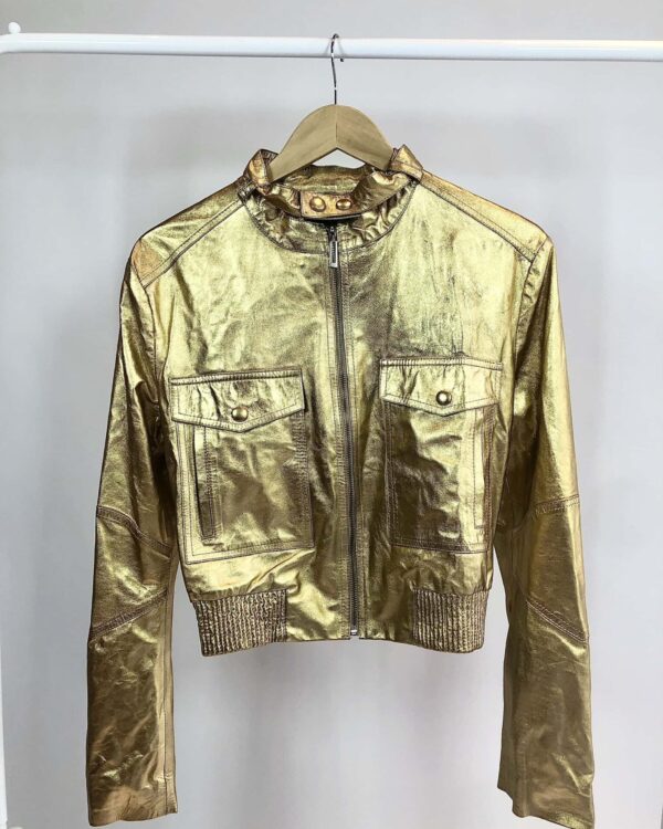 Jaqueta couro metalizada dourada BOBÕ - M *nunca usado* - VENDIDO SISTEMA OTTO