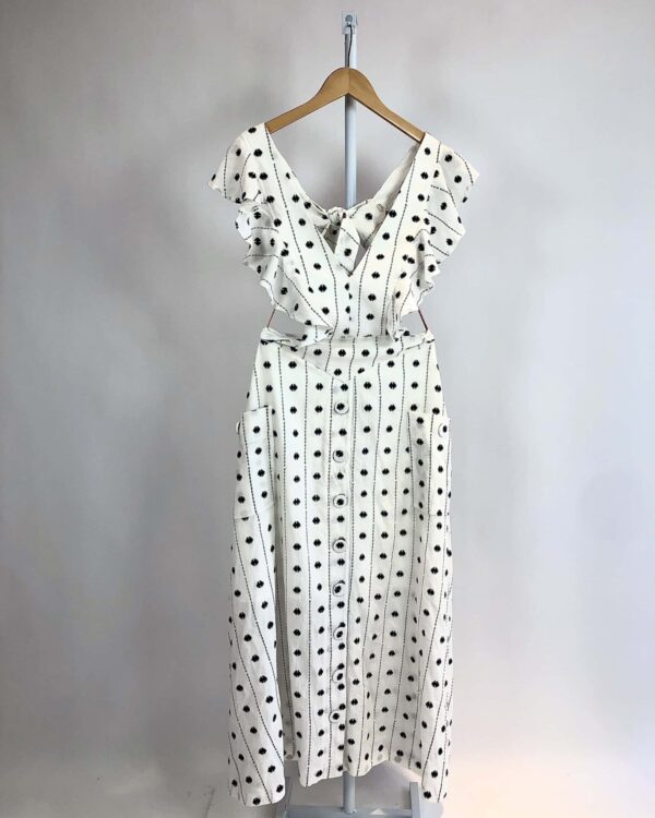 Vestido Midi branco estampa bordada preta SKAZI - P - VENDIDO SISTEMA OTO