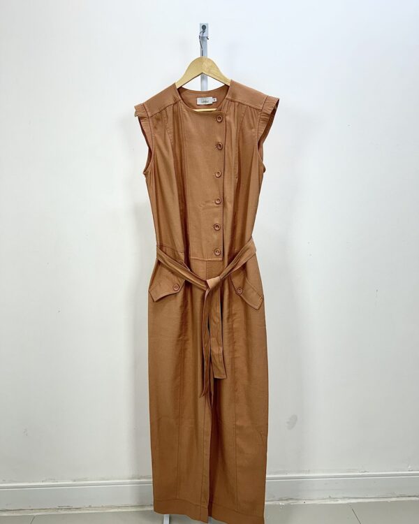 Macacão bege detaçhe botões forrados LUCIDEZ - PP - VENDIDO SISTEMA OTTO