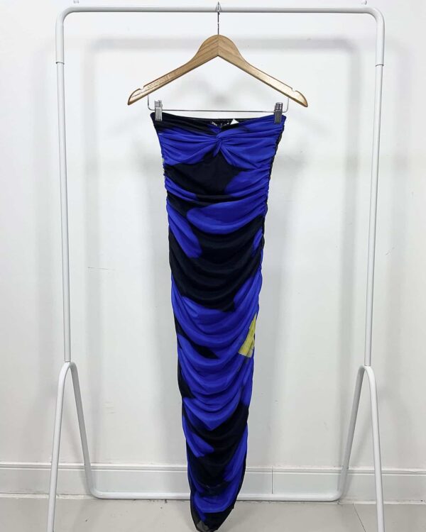 Vestido midi sem alça azul com preto ZARA - P *nunca usado*