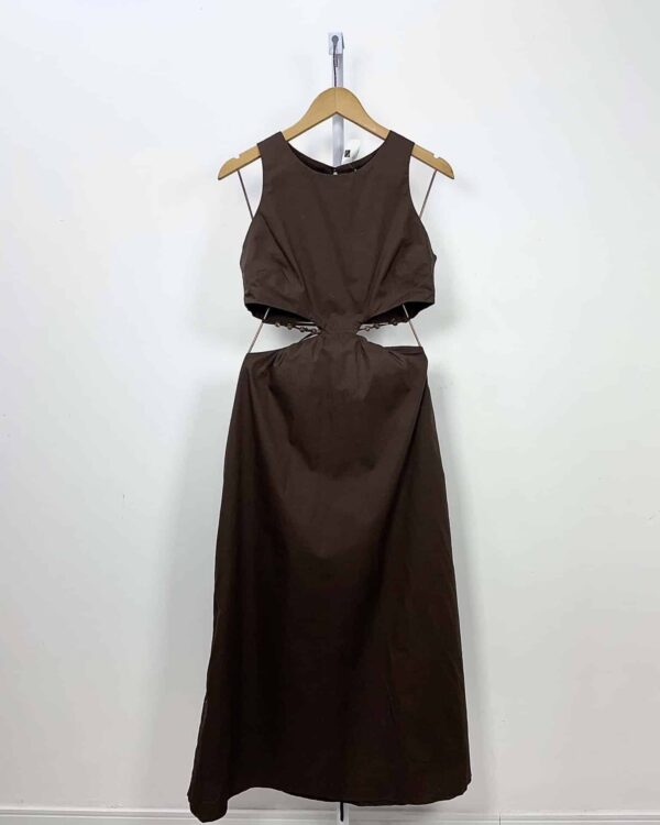 Vestido algodão midi marrom detalhe na cintura LOJA 3 - M *nunca usado* - VENDIDO SISTEMA OTTO