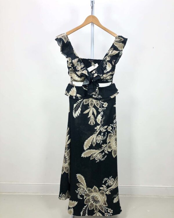 Vestido longo linho azul marinho estampa floral recorte na cintura BO.BÔ - M - VENDIDO SISTEMA OTTO