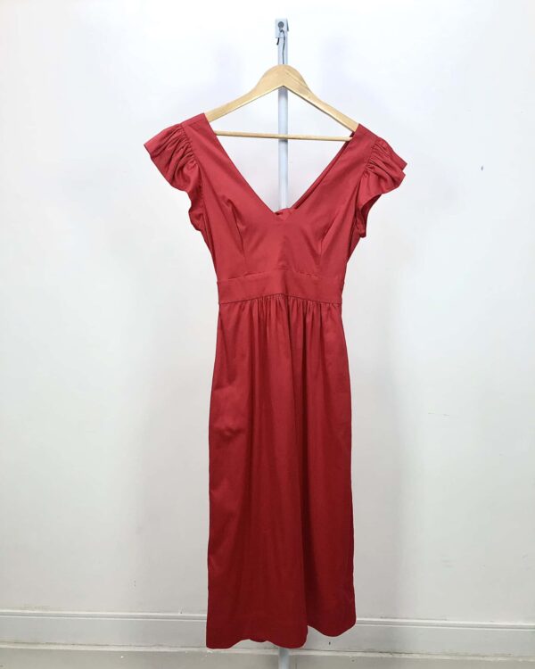 Vestido algodão midi vermelho amarração nas costas IORANE - 38