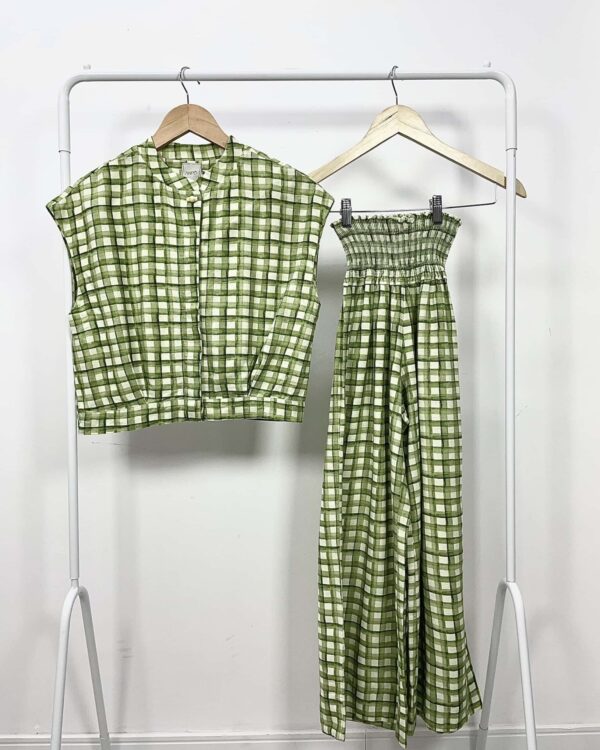 Conjunto calça e blusa verde estampa xadrez ANPÔ - P - VENDIDO SISTEMA OTO