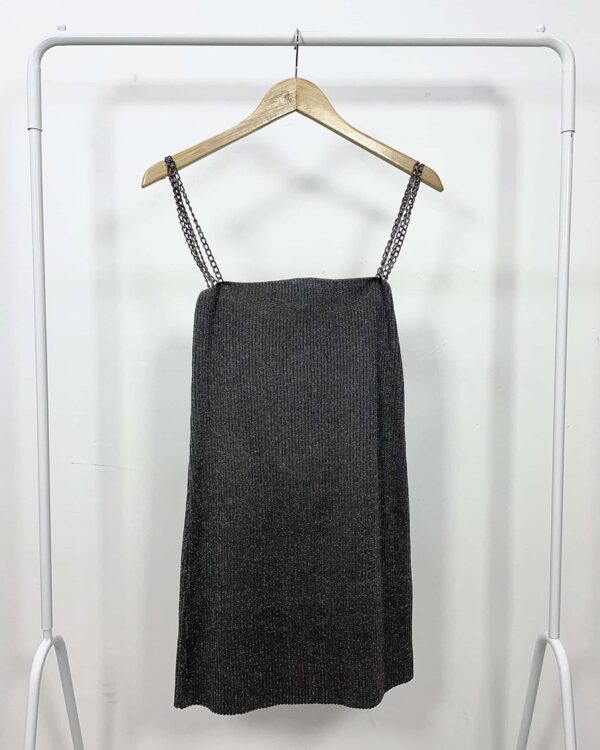 Vestido tricot cinza com lurex alça corrente JONH JONH - M - VENDIDO SISTEMA OTO