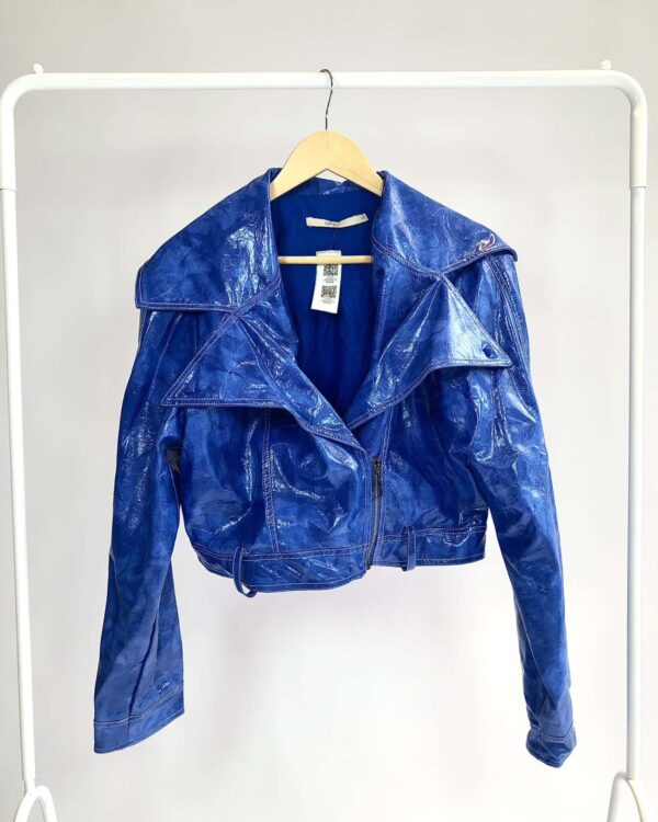 Jaqueta azul couro poliuretano OPEN - P - VENDIDO SISTEMA OTTO