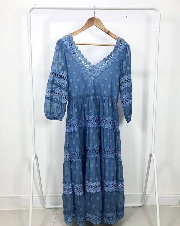 Vestido azul com bordados BLESSED - P - VENDIDO SIST OTO