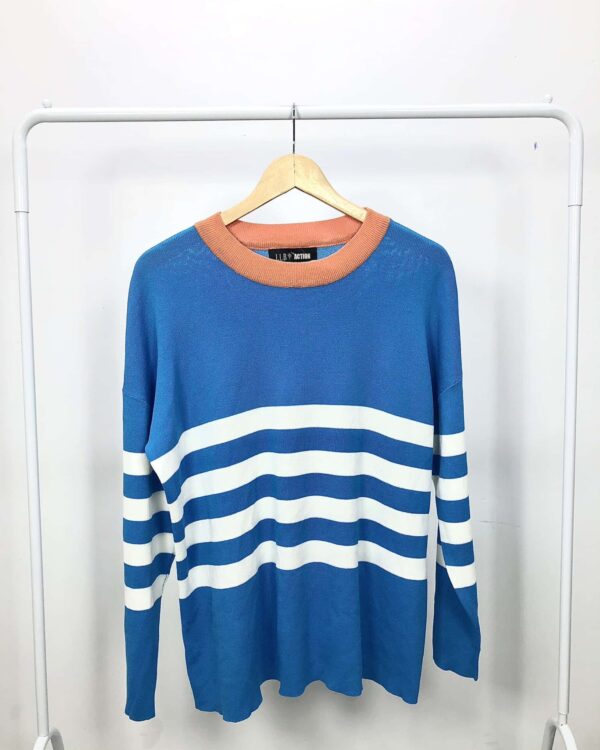 Blusa tricot listarda azul, branco e laraja LE LIS BLANC - M - VENDIDO SISTEMA OTO