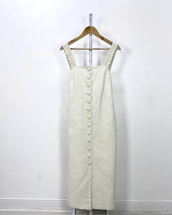 Vestido midi botões na frente off white e fios de lurex dourados FRAMED - 38 - VENDIDO SIST OTO