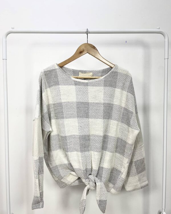 Blusa manga longa e amarração na frente estampa xadrex A.NIEMEYER - P - VENDIDO SISTEMA OTTO