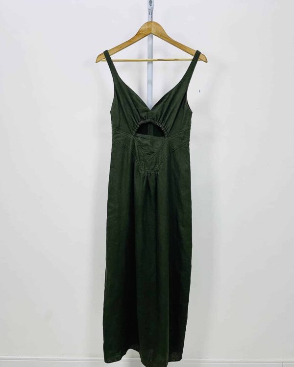 Vestido linho verde musgo recortado CRIS BARROS - 36 VENDIDO SISTEMA OTO