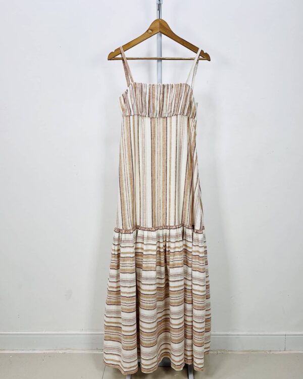 Vestido longo bege com listras coloridas e fios de lurex LITT - 38 *nunca usado* - VENDIDO SIST OTO