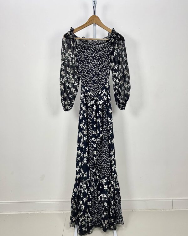 Vestido longo preto com estamp flores EVA - 34 *nunca usado* - VENDIDO SISTEMA OTTO