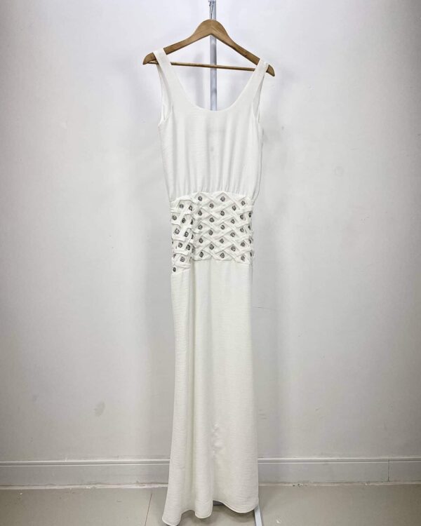 Vestido longo branco com detalhes prata AFGHAN - P - VENDIDO SISTEMA OTTO