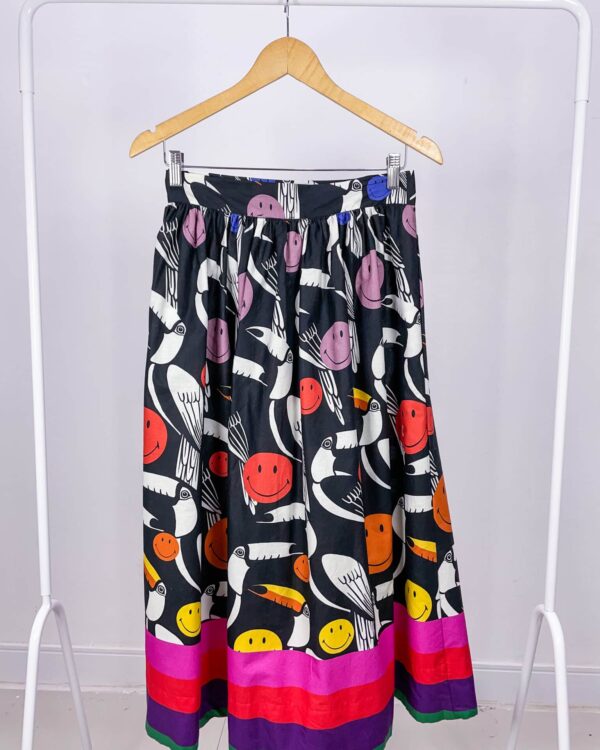 Saia midi preta com estamp tucamos + smile FARM - GG - VENDIDO SISTEMA OTTO