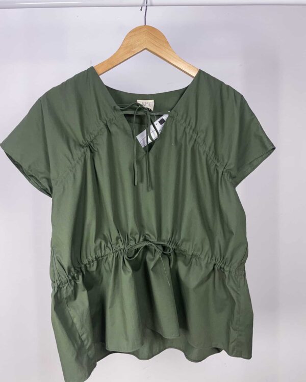 Blusa algodão verde musgo amarração na cintura ÂME - P - VENDIDO SISTEMA OTO