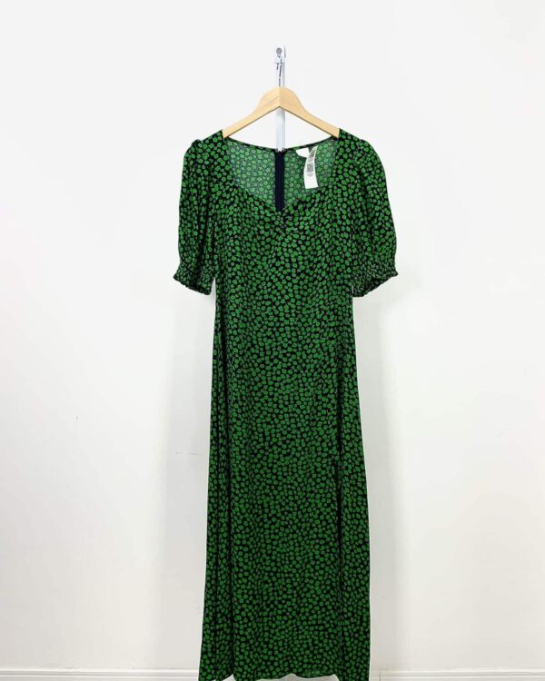 Vestido longo preto com trevos H&M - M