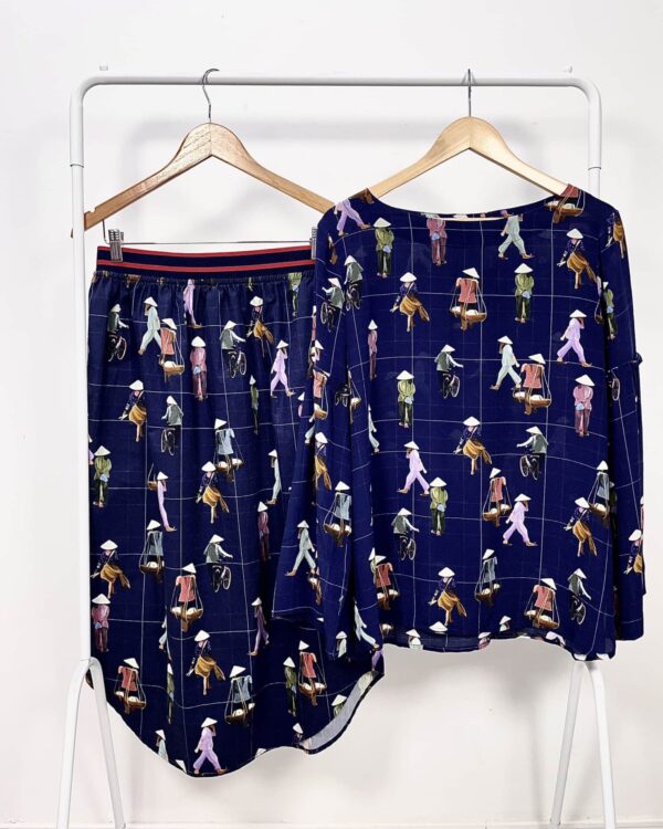 Conjunto saia algodão e camisa seda azul SARDINA -  M