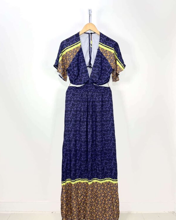 Vestido longo azul e laranja estamp com recorte na lateral ANIMALE - 38 - VENDIDO SISTEMA OTO