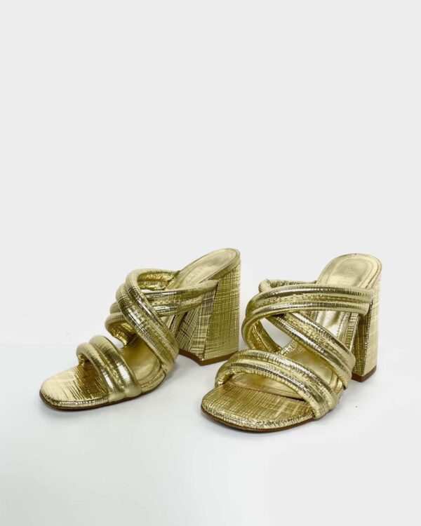 Sandália salto com tiras dourada metalizada SCHUTZ - 36 - VENDIDO SISTEMA OTO