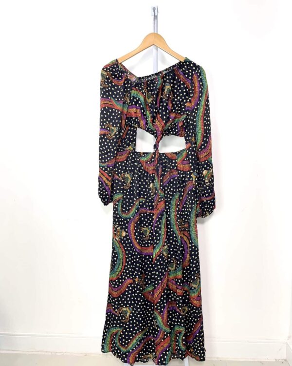 Vestido preto  com abertura lateral e estamp FARM GLOBAL - P *nunca usado* - vendido sistema oto