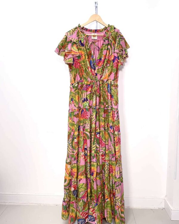 Vestido rosa com estamp colorida FARM GLOBAL - P - VENDIDO SIST OTO