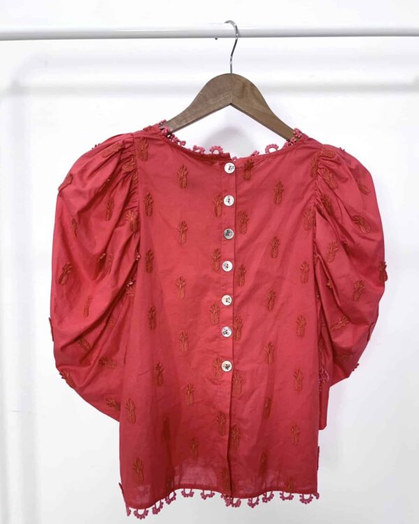 Blusa vermelha com bordado de abacaxi FARM GLOBAL - P - VENDIDO SISTEMA OTO