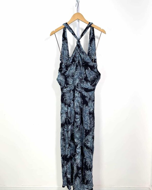 Vestido midi estampado preto e azul LE LIS BLANC - 40 - VENDIDO SISTEMA OTO