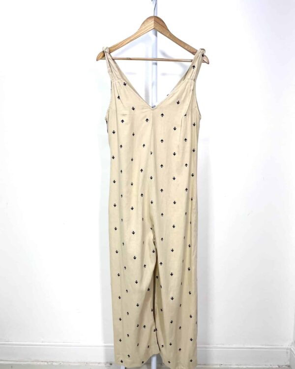 Macacão linho bege passaros bordados CANTÃO - M - VENDIDO SISTEMA OTTO