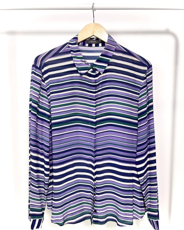 Camisa de seda listrada azul e roxa ABRAND - 42 - vendido sistema oto