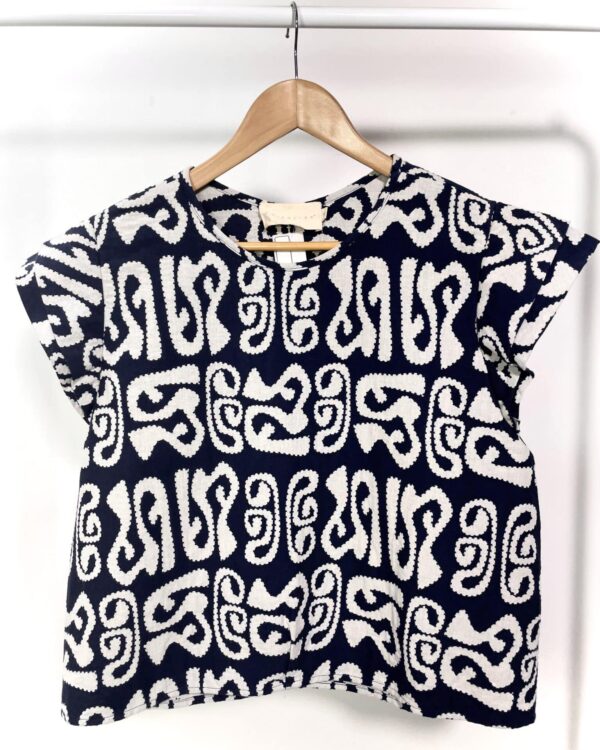 Blusa algodão azul marinho estampada A.NIEMEYER -  G(vendido sistema otto)