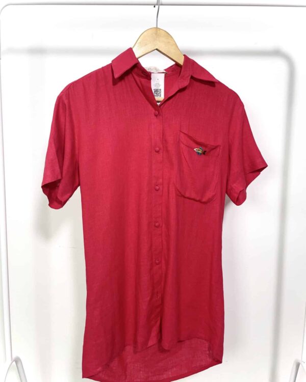 Camisa linho vermelho com bordado PURA - M - VENDIDO SISTEMA OTO
