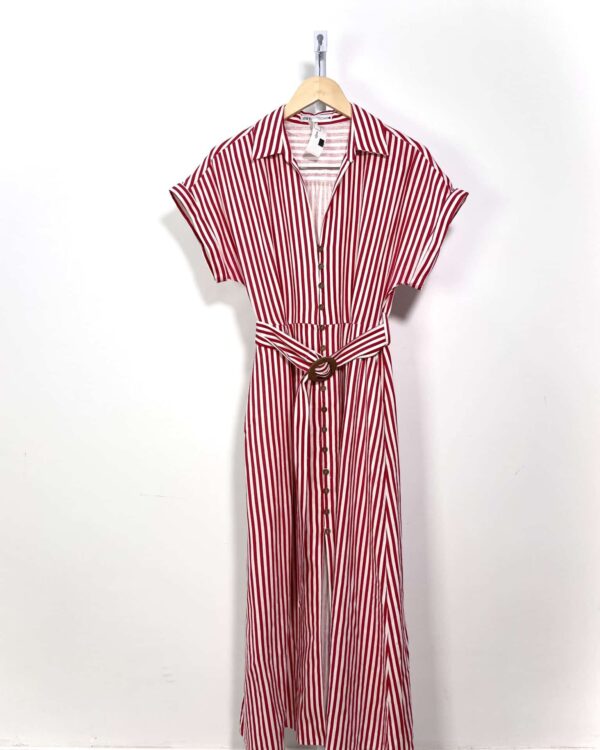 Vestido listrado vermelho e branco linho ZARA - M