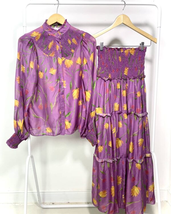 Conjunto camisa e saia roxa estampada MIXED - 36