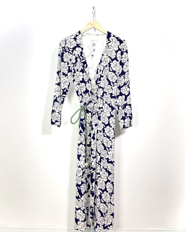 Vestido transpassado seda azul e branco CRIS BARROS - 38 - VENDIDO SISTEMA OTO