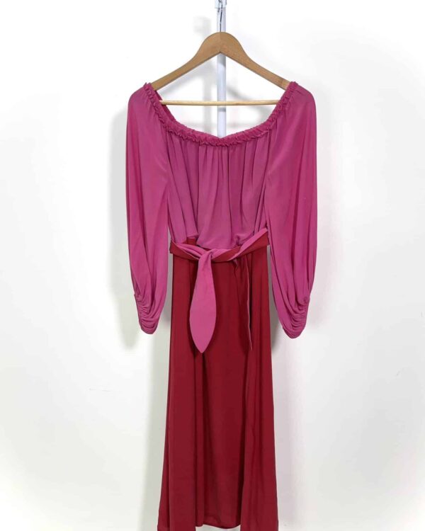 Vestido seda vermelho e rosa CRIS BARROS - P