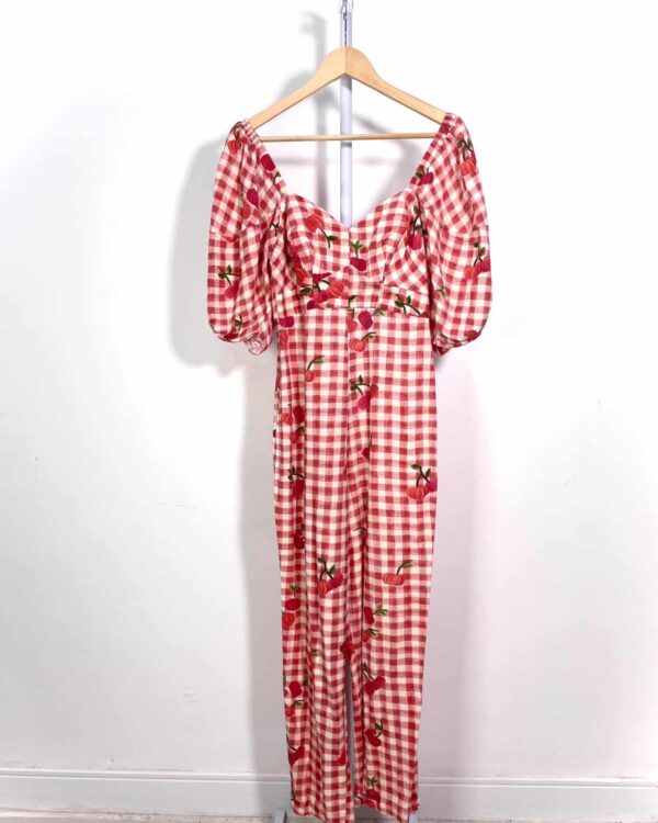 Macacão vermelho quadriculado estampado FARM - P - VENDIDO SISTEMA OTO