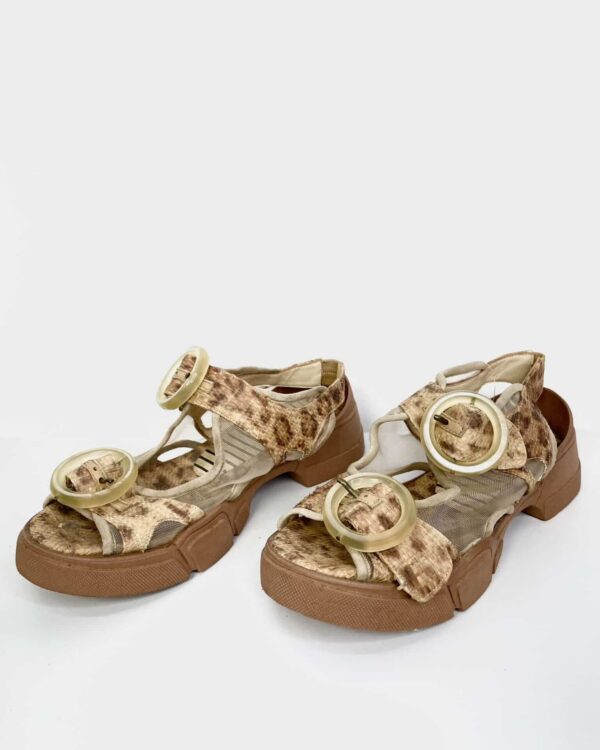 Sandália detalhes palha e tela bege MARCELA B - 35