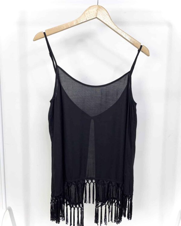 Regata preta com franja e decote SOFIA by VIX - M - VENDIDO SIST OTO