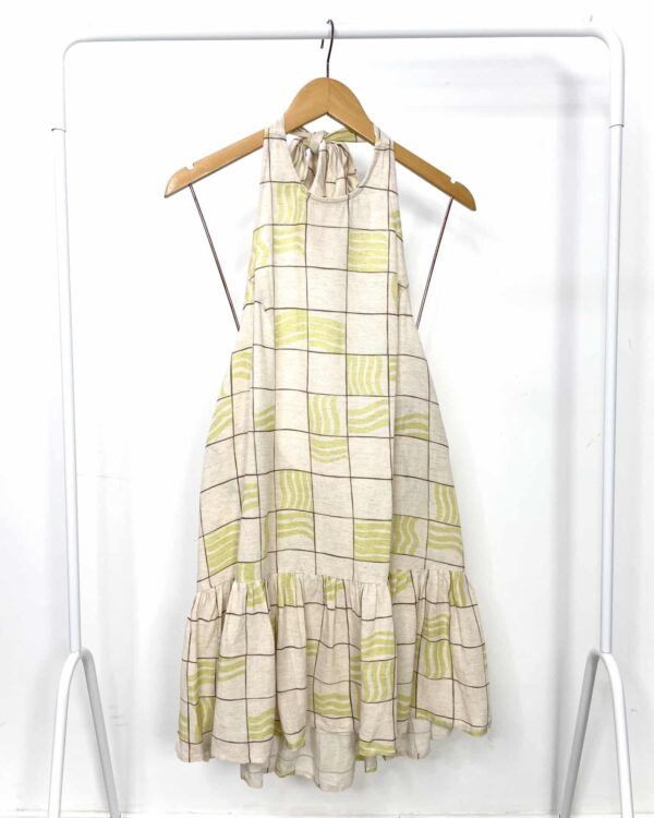 Vestido frente única curto estampado bege e verde ANIMALE - M - VENDIDO SISTEMA OTO