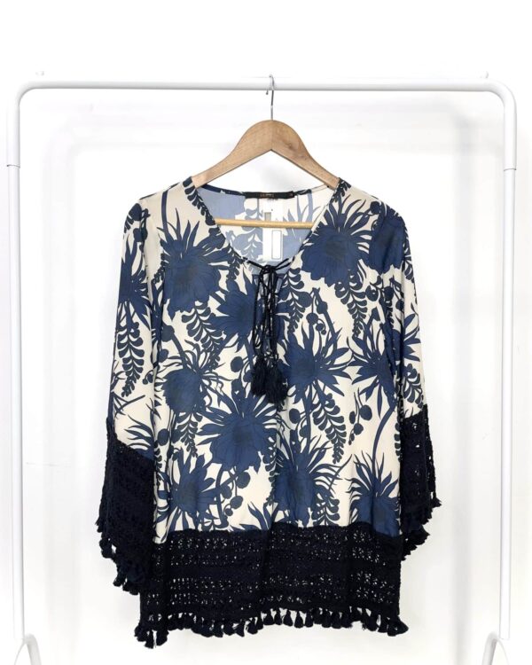 Blusa bege com estamp azul ANIMALE - 38-vendido sistema otto