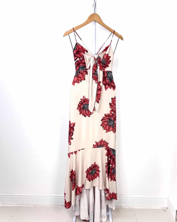 Vestido midi bege com estamp vermelha SKUNK - 38 - VENDIDO SISTEMA  OTO